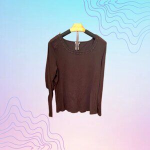 ANN TAYLOR Brown Long Sleeve Embellished Scoop Neck Top